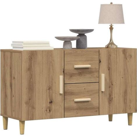 Buffet de Cuisine en Bois Massif Chêne, 100x36x60 cm, Meuble Rangement avec Portes et Étagères, Style Rustique pour Salle à Manger (1/5)