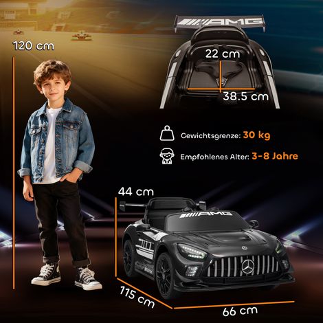 Voiture électrique Mercedes pour enfants, batterie 12 V, lumières LED, fonction musicale, klaxon, 3-8 ans, noire (1/5)