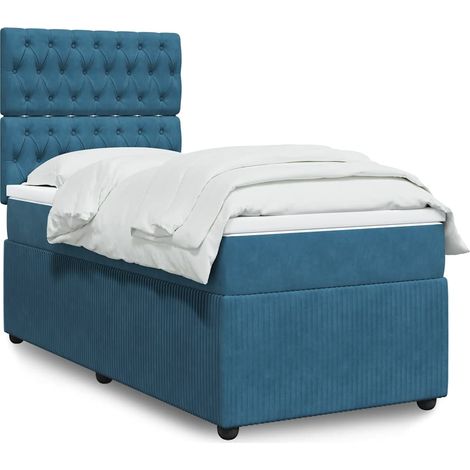 vidaXL Boxspringbett mit Matratze Blau 90x200 cm Samt (1/5)