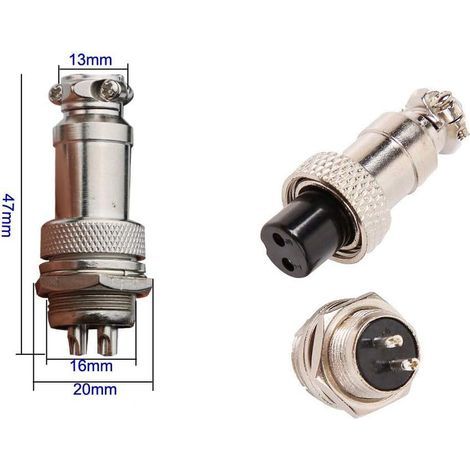 Satz mit 6 Luftfahrtsteckverbindern, 16 mm 2-polige Metallbuchse (5 A) + 16 mm 2-poliger Stecker (5 A) mit Gewinde + Schutzkappe aus Gummi (1/5)