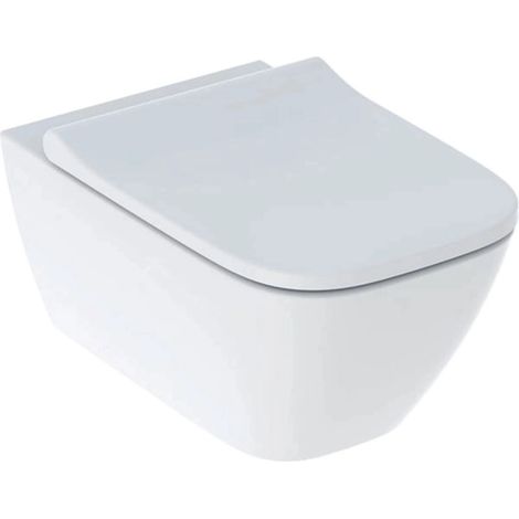 Inodoro Smyle Square Rimfree colgado en la pared con accesorios invisibles, con tapa delgada de cierre suave