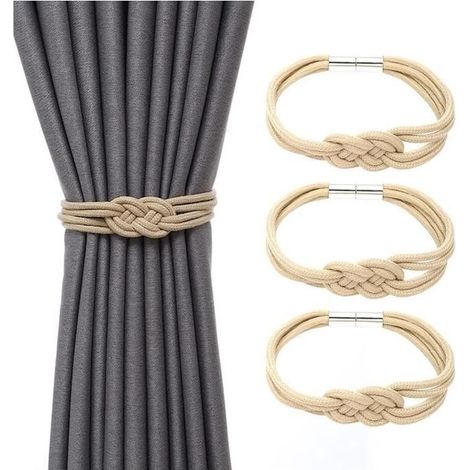 Embrasses à Rideaux,Sangles de Rideaux Simples,Embrasse à Rideaux avec Boutons Magnétique,Attache Rideau Aimantée,Embrasses,4PCS (1/4)