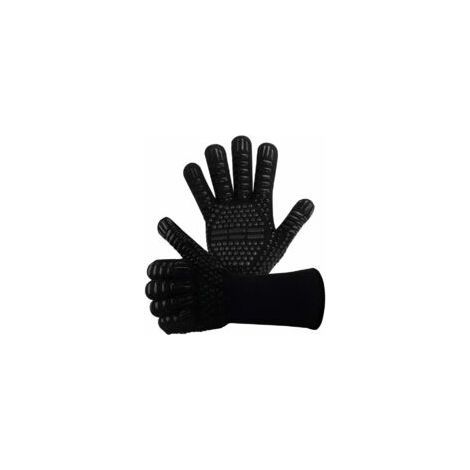 Gants de barbecue en silicone antidérapants EN407 pour barbecue, four, cuisine résistante à la chaleur, gants de cheminée, gants de cheminée, gants de cheminée jusqu'à 800 °C (noir) (1/5)
