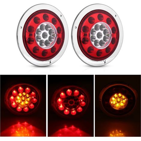 Paire de 4,3 pouces rond 19 LED camion remorque frein arrêt tourner feu arrière Chrome anneau double couleur (1/5)
