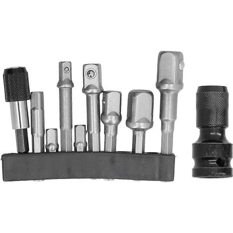 Kit de 11 adaptateurs de douille à tête carrée et tige de connexion hexagonale pour tournevis pneumatique (1/4)