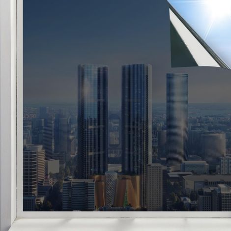 Privacy Film for Windows, 44.5 x 200 cm Tain-Free Mirror Film, Sun Visor and Thermal Insulation Film, Sticker for UV Windows, Heat Reflector Mirror (Silver Black) (1/5)