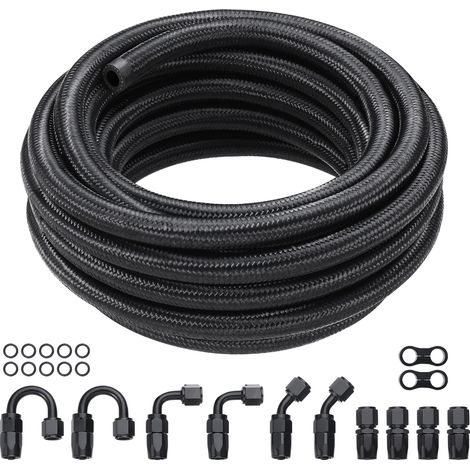 Mophorn Kit Tubo Carburante 8-AN da 609,6 cm, Tubo Flessibile Carburante in Treccia di Nylon da 0,43" in Acciaio Inox Kit Connettore Estremita Tubo Olio/Gas/Gasolio, Kit Adattatore Girevole 12 Pezzi
