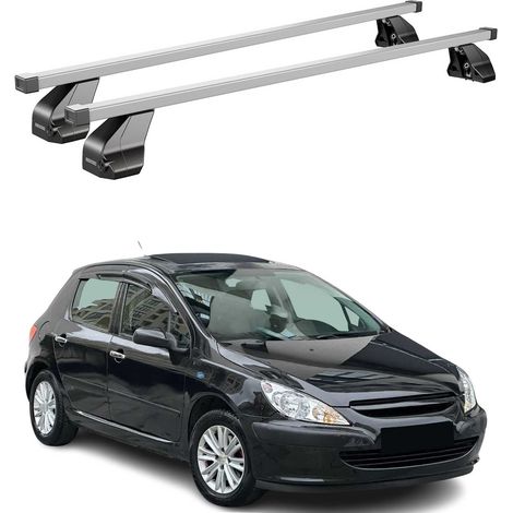 OMAC Dachträger Querträger Stahl für Peugeot 307 2001-2008 3Tür – Abschließbar – City-Crash-getestet – DIN 75302:2019 – ISO/PAS 11154:2006 – Max. 75 kg Silber (1/5)