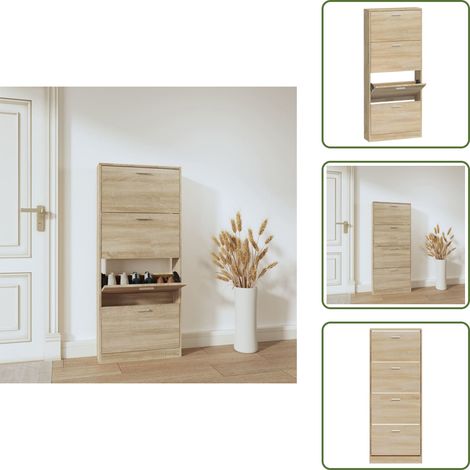 Armoire à chaussures Chêne 59x17x150 cm Bois d'ingénierie - Meuble Range Chaussure - Armoire Chaussure - Rangement Chaussure - Commode Chaussure - Placard Chaussure (1/5)
