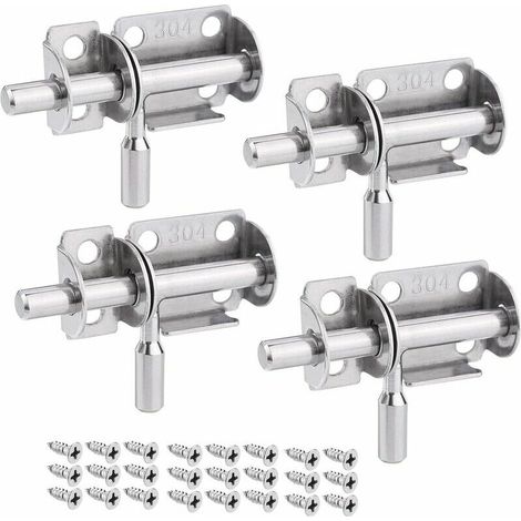 VURAHOME - Verrou de Porte Coulissant, Loquet Porte Coulissant en Acier Inox, Verrou Porte en Bois, Serrure Porte Coulissante pour Salle de Bain, Chambre 4PCS - (1/5)
