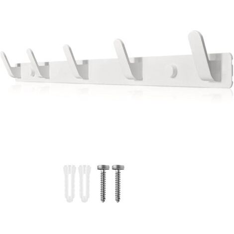 BUNTHAUS Wandgarderobe, Wandhaken, weiße Garderobe mit 5 Haken, zwei Montagemöglichkeiten (mit Kleber und Schrauben) für Eingangsbereich, Schlafzimmer, Badezimmer, Küche