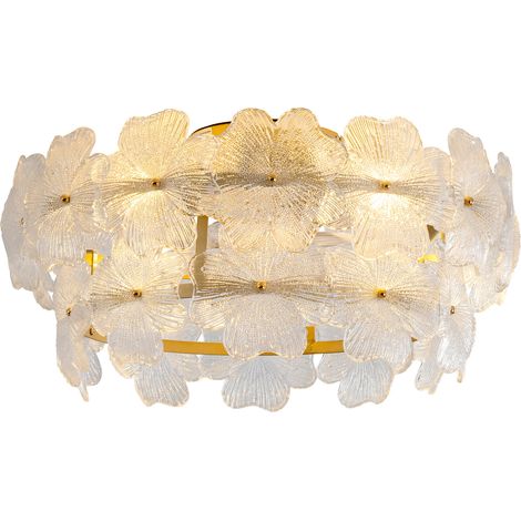 Ventilador de techo con luz de 19 pulgadas en vidrio y ABS, motor DC silencioso, dorado (1/5)