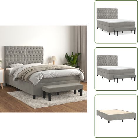 Boxspringbett mit Matratze Hellgrau 140x190 cm Samt - Samtbett - Boxspringbett - Doppelbett - Schlafzimmermöbel - Bettgestell (1/5)