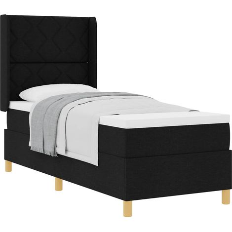 Lit simple Lit adulte Lit à ressorts avec matelas Noir 80 x 200 cm tissu (1/5)