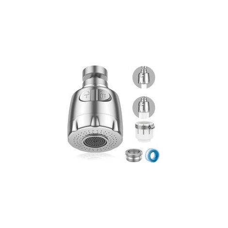 Wasserhahn-Luftsprudler, 360°-Schwenkfilter, Durchflussregler und Wassersparfilter für Küche und Bad, 2 Modi, silber-Crezuo
