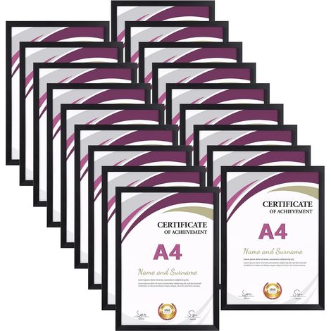 Lot de 18 Cadre Photo A4 (21x29,7 cm), Cadre A4 Noir à Bord Étroit pour Certificat, Photographies, Document - Affichage Mural ou Sur Table (1/5)