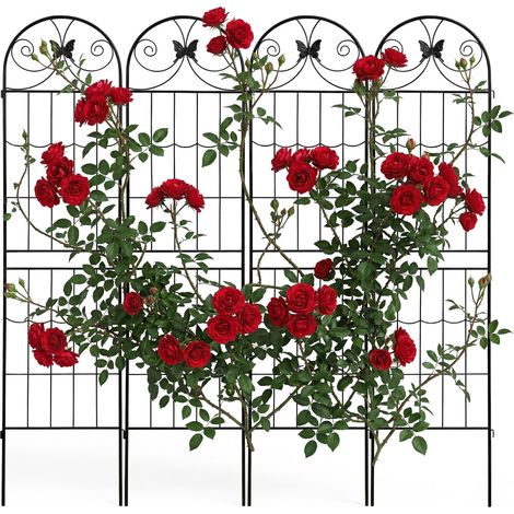 Relaxdays Rankgitter, 4er Set, HxB: 220 x 50 cm, Metall, Rankhilfe für Kletterpflanzen, Garten, Rosenrankhilfe, schwarz