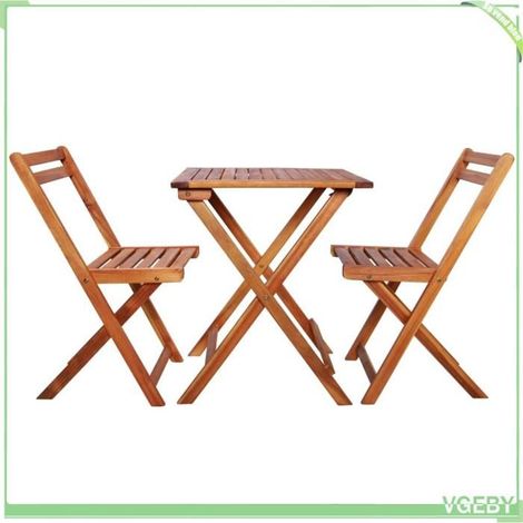 Mobilier de bistro - FAFEICY - 44015 - Bois d'acacia massif - Pliable - Ensemble 1 table 2 chaises (extérieur) (1/5)
