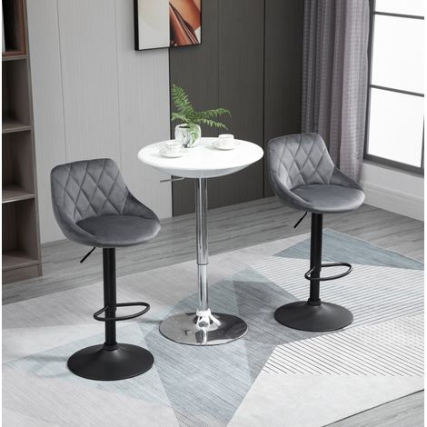MEUBLIV Lot de 2 tabourets de bar réglables pivotants gris foncé avec dossier et repose-pieds (1/5)