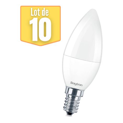 Lot de 10 ampoules LED flamme 6.5W (Eq. 45W) E14 4000K (1/5)