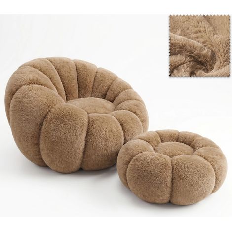Fauteuil avec Pouf Rembourré – Tissu Doux – Rubi Chocolat (1/5)