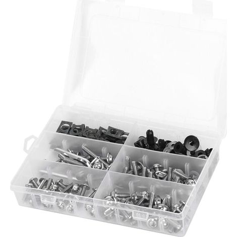 173pcs Kit de boulons de carénage de moto Vis de carrosserie de pare-brise Ecrous pour moto Argenté (1/4)