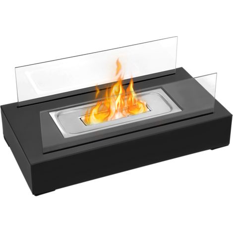 Hengmei – Cheminée bioéthanol de table – Verre trempé et acier inoxydable – 35 x 18 x 14,5 cm – Foyer sans fumée et sans odeur
