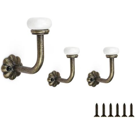 Patere Vintage 3 Pièces, Patere Porte Manteau Mural avec Vis, Tête Céramique Crochet Porte Manteau, Alliage Zinc Patere Murale, Patere Salle de Bain pour Accrocher Vêtements, Chapeaux, Clés