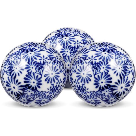 Lot de 3 boules flottantes délicates en céramique, style aléatoire.-5.00X5.00X5.00CM-Blue