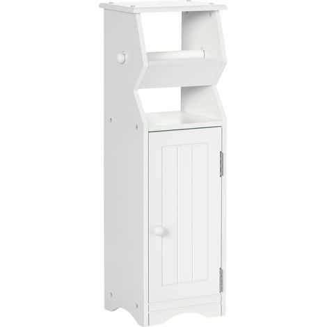 Meuble de salle de bain blanc MDF avec armoire et porte-rouleau, 19x15x56 cm (1/5)