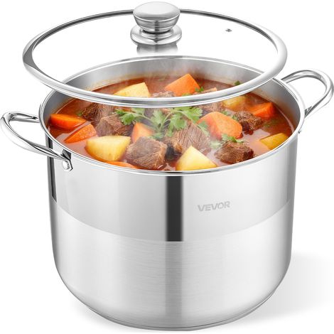 VEVOR Marmite en Acier Inoxydable 15,1 L, Faitout Inox Compatible avec Cuisiniere a Gaz et Electrique Plaque a Induction, Bouillons Pates Pot-au-Feu Traiteur, Couvercle en Verre, sans PFOA ni PFAS (1/5)