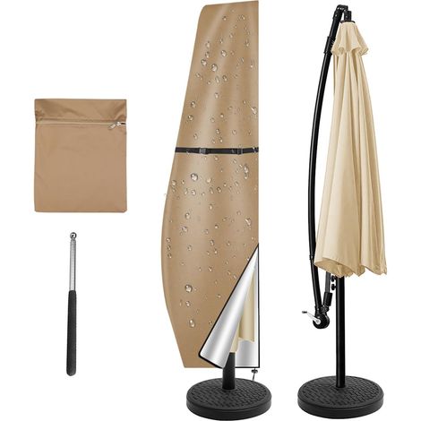 Housse de protection pour parasol - Imperméable - Résistante aux intempéries et aux UV - Coupe-vent - Pour parasol d'extérieur Cantilever Offset - 265 x 40/70/50 cm - Kaki (1/5)