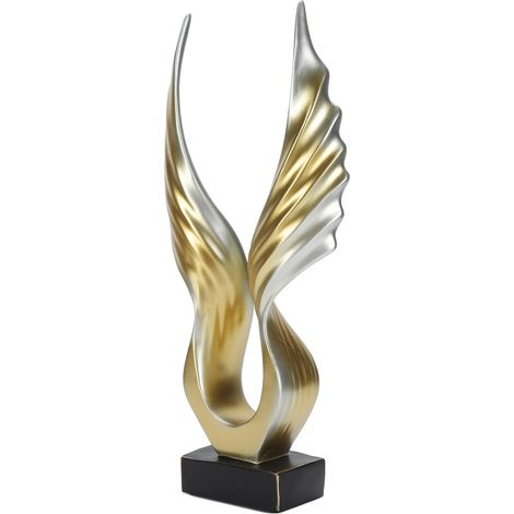 Sculpture d'aile abstraite moderne et innovante en résine légère et luxueuse, idéale pour le salon, le meuble TV ou toute autre pièce, couleur or champagne. (1/5)