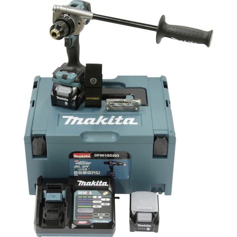 Makita DF001GD203 Visseuse-perceuse à batterie 40V max. / 2x batteries 2,5 Ah + chargeur rapide en MAKPAC + poignée latérale