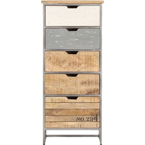 Armoire À Tiroirs 45 X 30 X 105 Cm, Bois De Manguier Massif, 5 Tiroirs, Rangement (1/4)