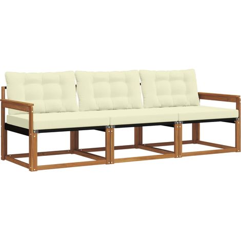 vidaXL Outdoor Sofa Set with Cushion 3 pcs Natural and Cream (1/4)