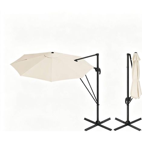 Runder 3-m-Ampelschirm aus Metall und Polyester, Beige, mit Kreuzfuß (1/5)