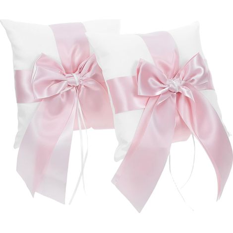 2 Pièces Coussin Porte-alliances de Mariage Élégant en Ruban Rose avec Double Nœud Décoratif, Confortable à Manipuler, pour Événements Romantiques et Anniversaires (1/5)