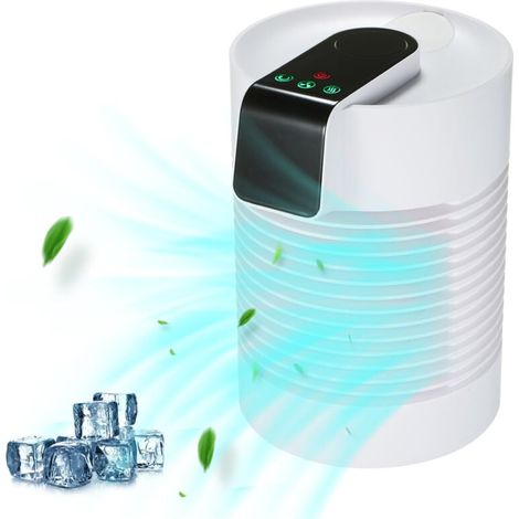 Enfriador de aire portátil y humidificador ultrasónico con control táctil, mini aire acondicionado personal de sobremesa con rotación de 360 grados y filtro purificador. (1/4)