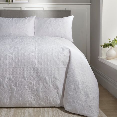 Housse de Couette à Rayures Blanches Pinsonic - Lit Simple (140 x 200 cm) - Motif en Relief - Douce et légère - Literie Traditionnelle pour Chambre d'amis ou Chambre d'adolescent (1/5)