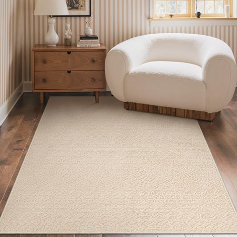 Tapis Salon Beige 120x160 cm Géométrique Moderne 3D Crème antidérapant lavable en machine, doux et confortable pour chambre, séjour et salle à manger (1/5)