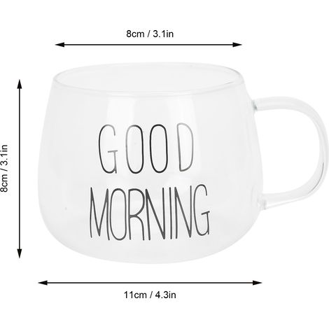 Tasse à café en verre borosilicate transparent avec anse pour thé au lait, cocktails et autres boissons (étiquette blanche) (1/5)