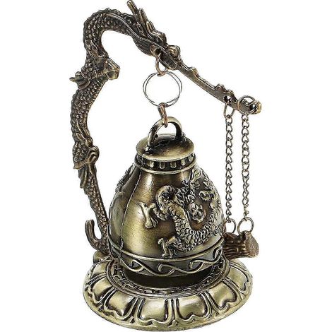 Cloche Feng Shui chinoise en bronze sculpté, style zen, d'inspiration tibétaine, ornée d'un dragon, pour bureau. Décoration porte-bonheur.-dragon (1/5)
