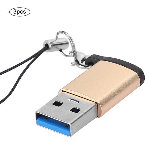Lot de 3 adaptateurs USB 3.0 vers Type C 3.1 femelle avec cordon, connecteur de transfert électronique (cordon doré) (1/5)