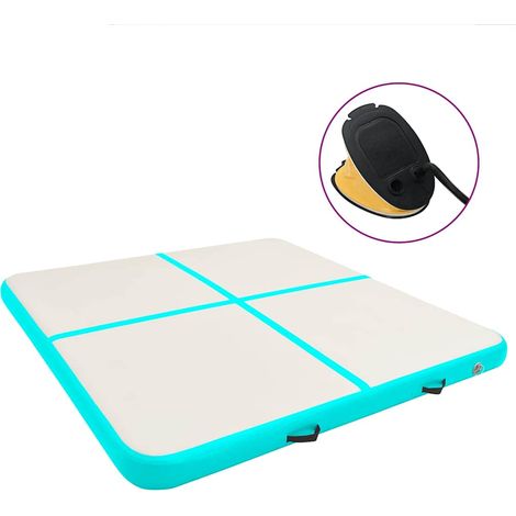 Tapis gonflable de gymnastique avec pompe 200x200x10cm PVC Vert (1/5)