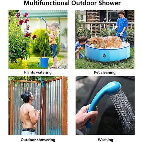 Douche de camping portable avec pompe à eau, câble USB 2200 mAh, bleu-AquaForge (1/3)