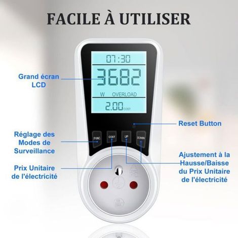 Compteur De Puissance - Ecran LCD Retroeclaire - 7 Modes De Surveillance - Pour Prise Electrique Standard - 1 Unite (1/5)