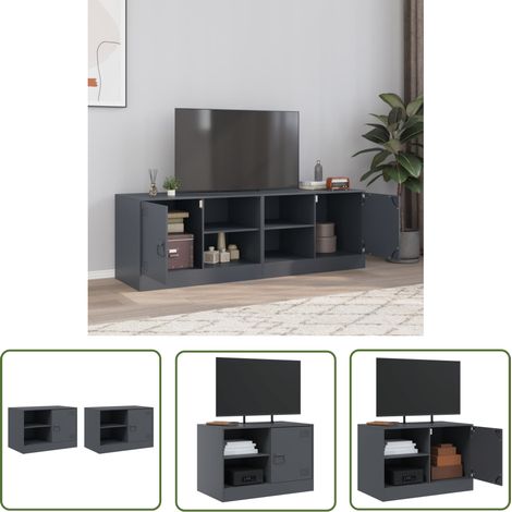 The Living Store TV-Schränke 2 Stk. Anthrazit 67x39x44 cm Stahl - TV-Schrank - Fernsehtisch - Wohnzimmermöbel - Stahlschrank - Anthrazit (1/5)