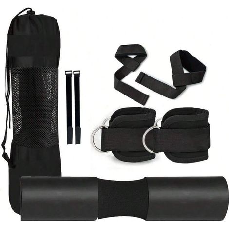 Ensemble de 8 pièces : coussin de squat pour barre, coussin protecteur pour épaules, protège-poignets, sangles pour chevilles, sac de rangement, adapté pour les squats, hip thrusts (1/4)