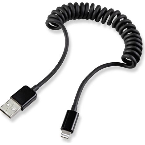 Renkforce Câble USB USB 2.0 USB-A mâle, Connecteur Lightning 0.95 m noir câble spiralé RF4087422 Y851411 (1/5)